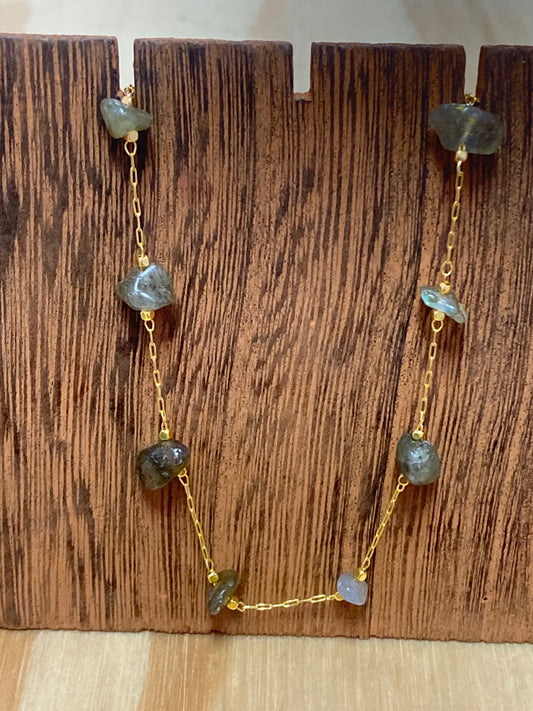 Labradorite Chip Gold Plated Necklace