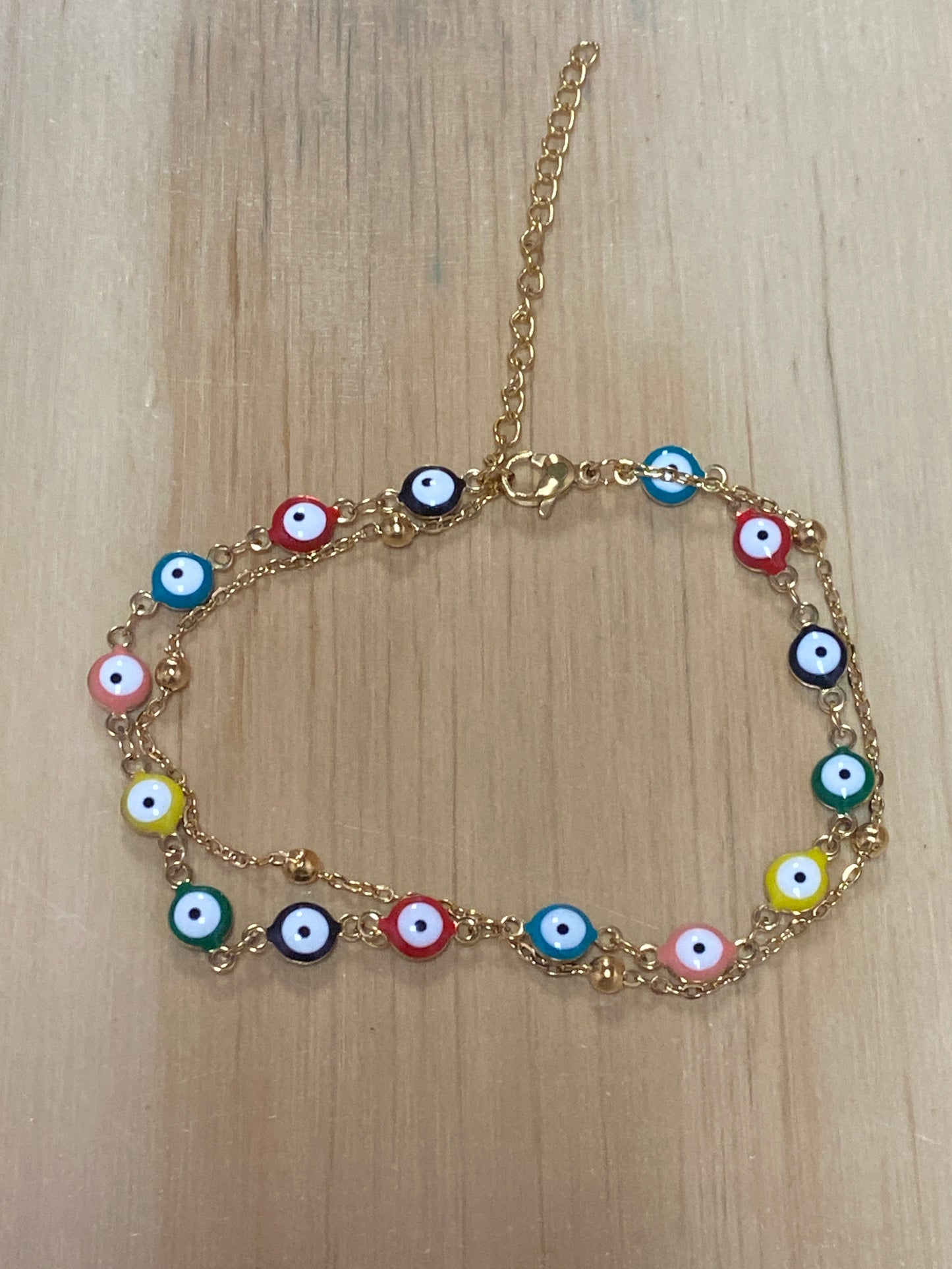 Colorful Stainless steel Evil Eye anklet Double Layer