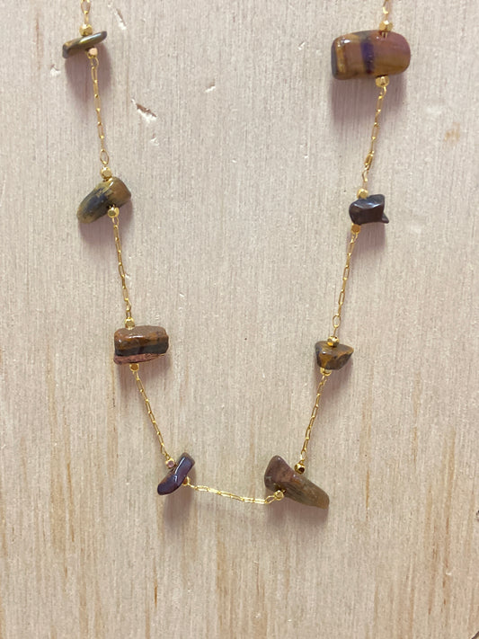 Tiger Eye Chip Gold Plated Necklace