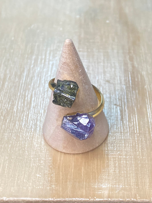 18k Gold Plated Amethyst Green Stone Ring