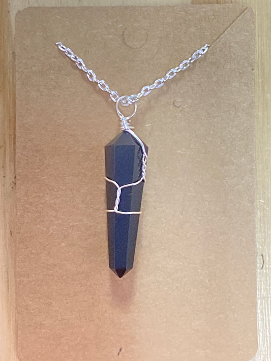 Obsidian Wire Wrap Point Pendant Necklace