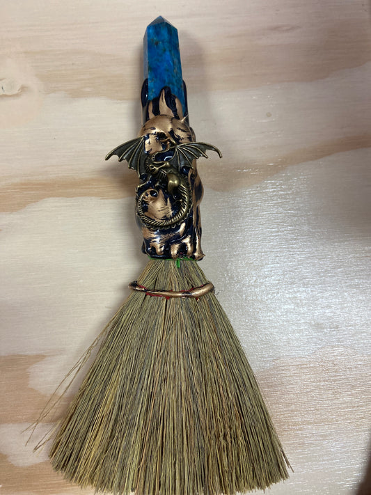 Blue Apatite Crystal Dragon Altar Broom