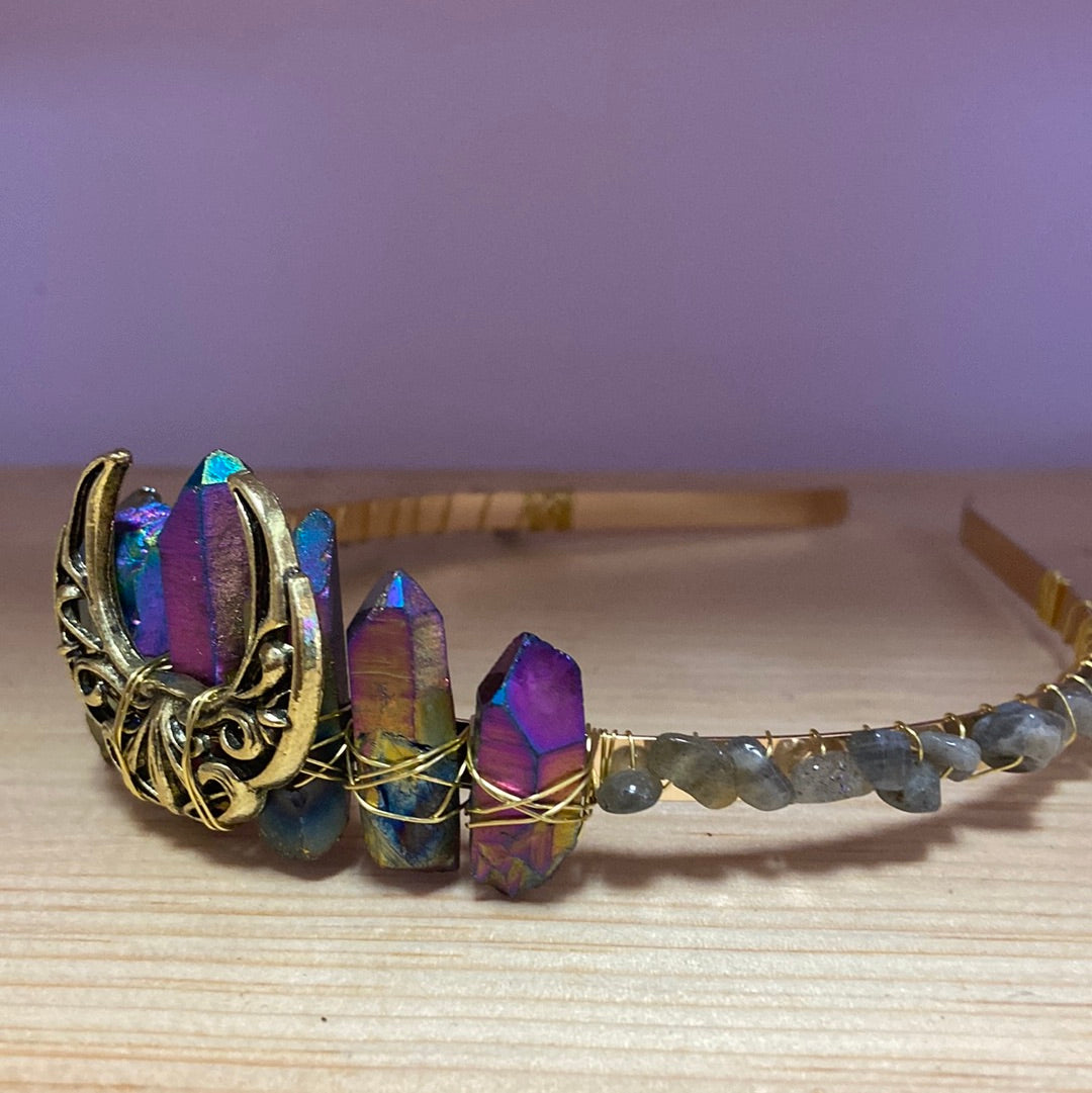 Titanium Labradorite Quartz Moon Crown
