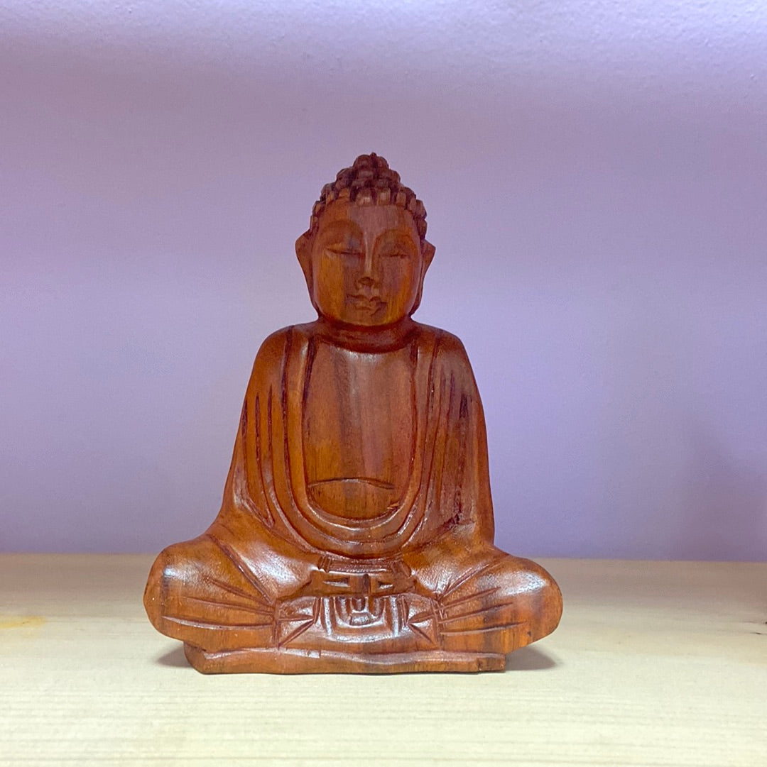 Postura de meditación de Buda de madera