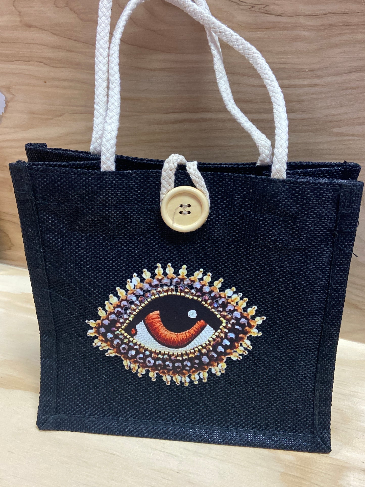 Small Fashion Tote Bag Evil Eye Black