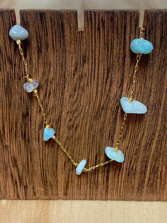 Amazonite Chip Gold Plated Necklace