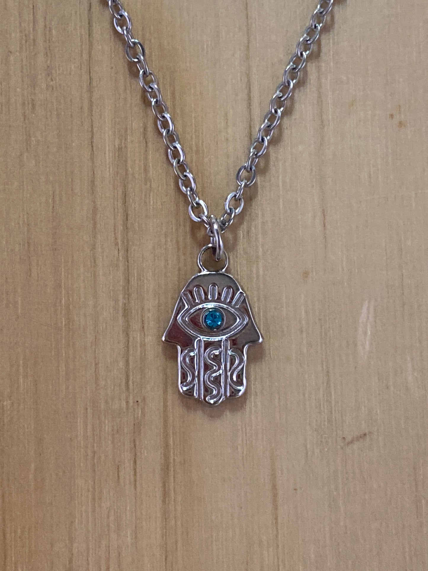 Hamsa Hand Evil Eye 18k Silver Plated Stainless Steel Neckla