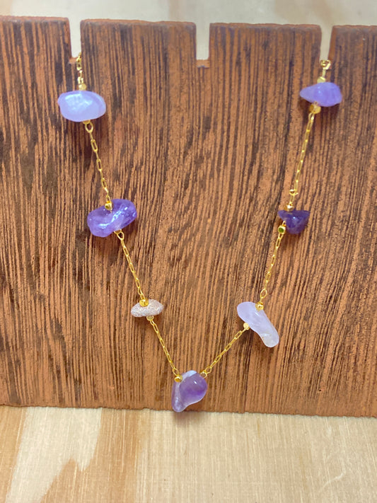 Amethyst Chip Gold Plated Necklace