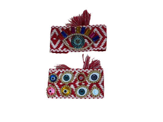 Pulsera ajustable estilo boho con ojo malvado rojo