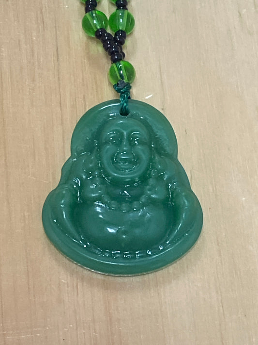 Green Buddha Pendant with beaded necklace