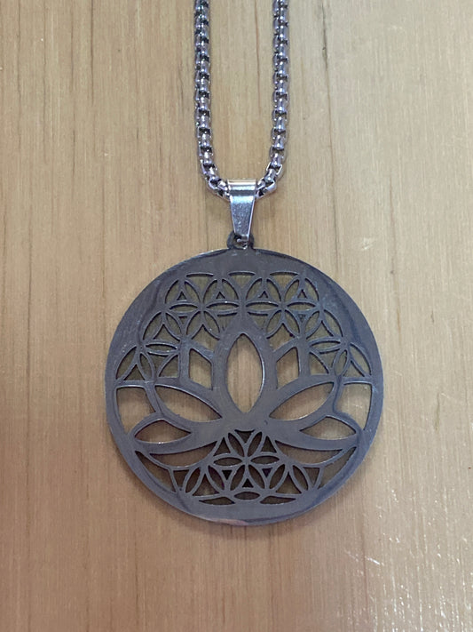 Lotus flower necklace stainless steel silver color