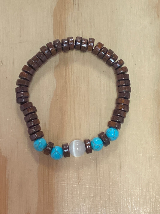 Selenite Turquoise Wooden Bracelet
