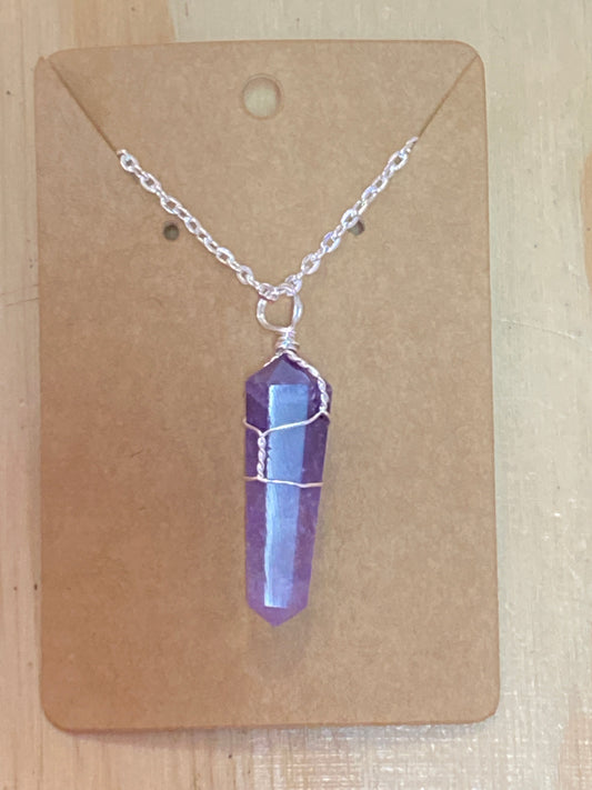 Amethyst Wire Wrap Point Pendant Necklace