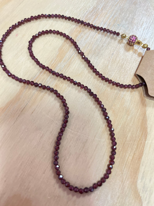 3mm Faceted Garnet Necklace Magnetic Clasp