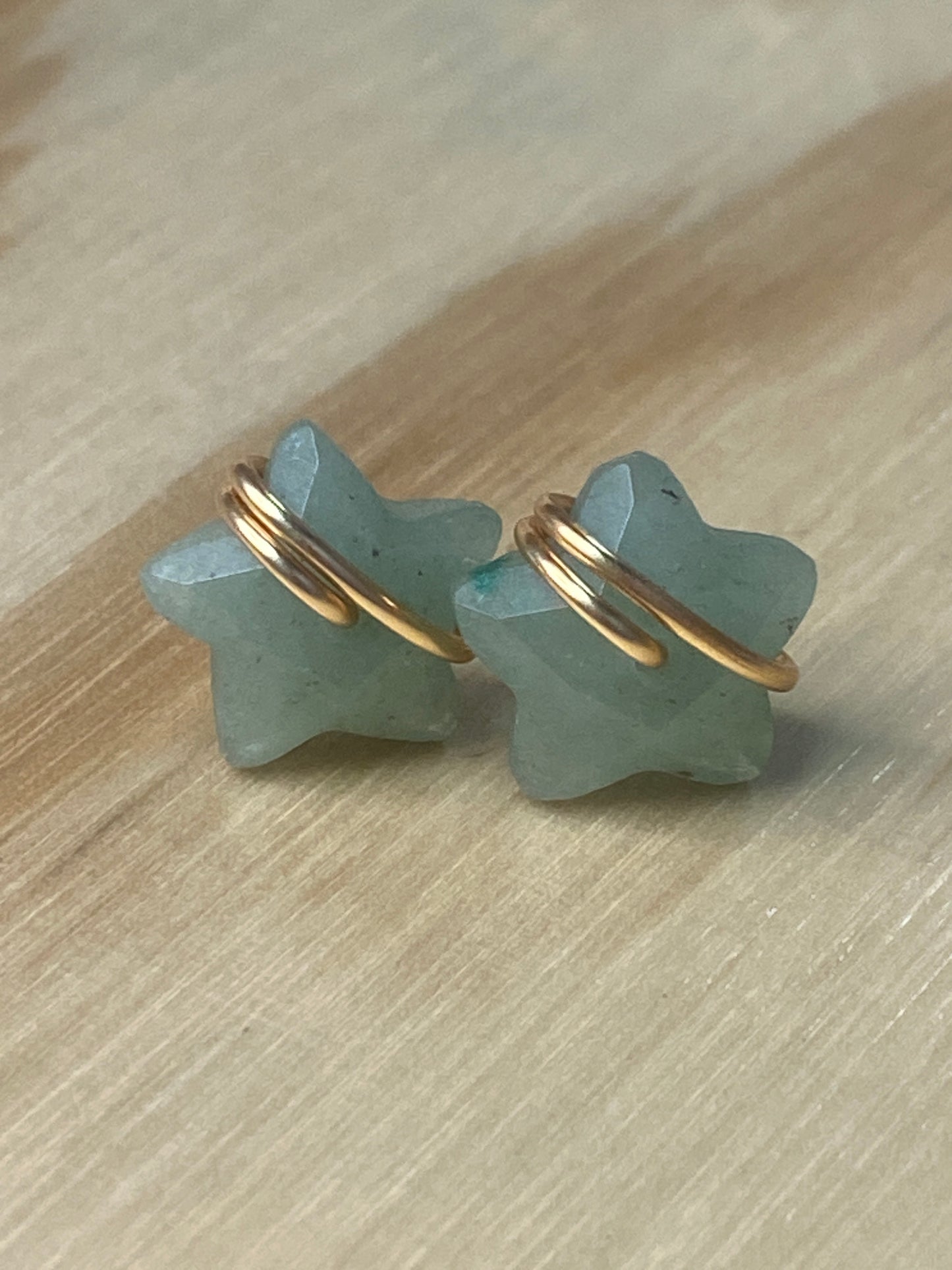 Natural stone star green aventurine earrings Gold Stainless Steel