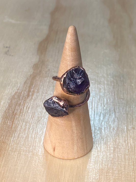 Adjustable Copper Amethyst Ring