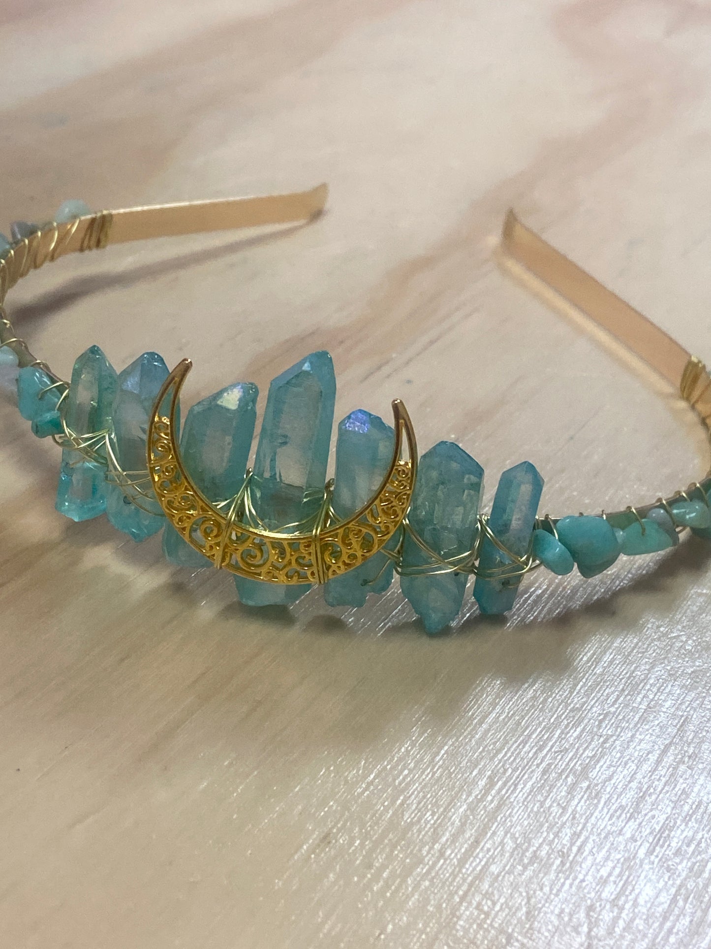 Amazonite Quartz Moon Crown