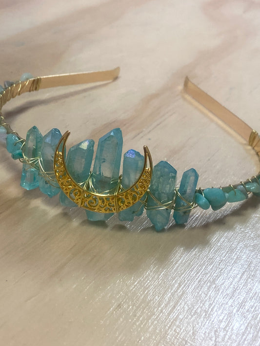 Amazonite Quartz Moon Crown