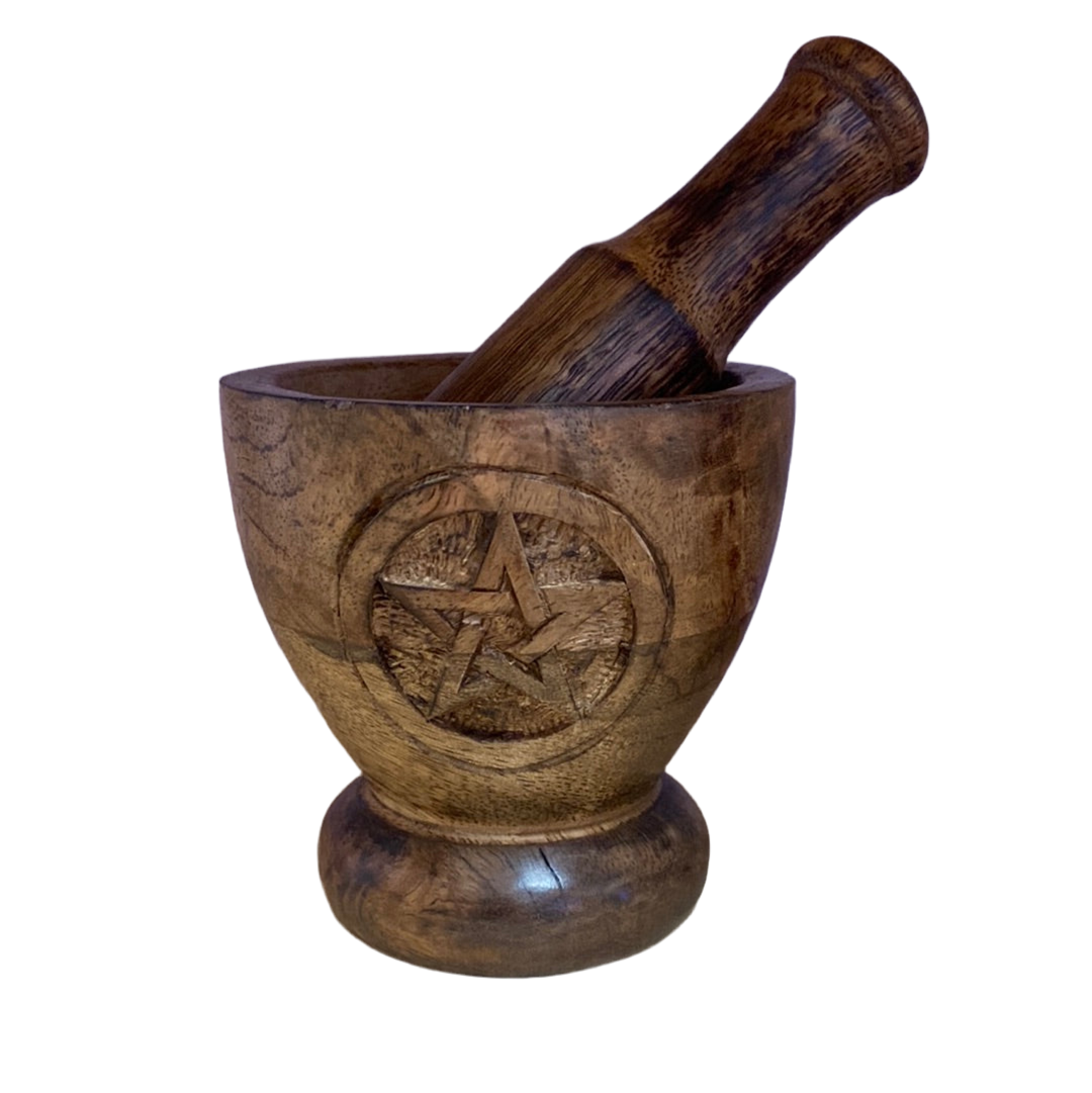 Pentagram Wooden Mortar and Pestle 3.75 x 3.5’