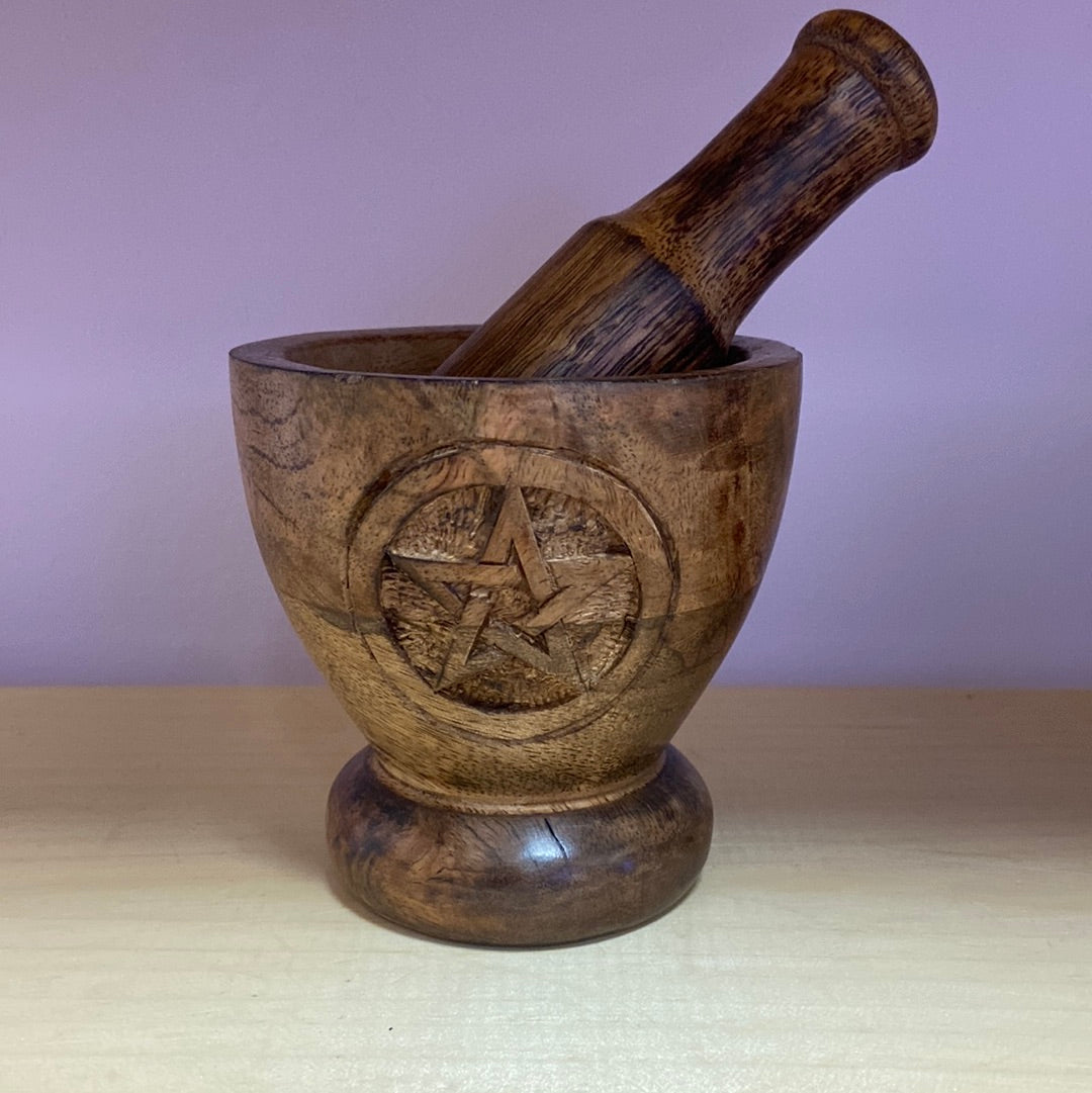 Pentagram Wooden Mortar and Pestle 3.75 x 3.5’