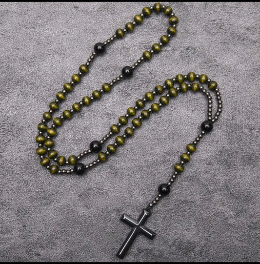 Green Bead and Black Natural Stone Rosary