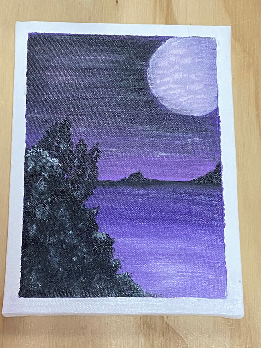 Handmade Canva Moon View Painting