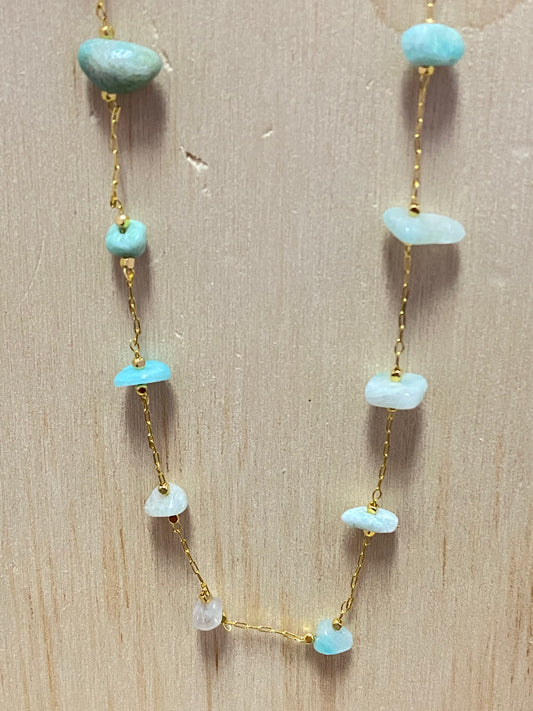 Amazonite Chip Gold Plated Necklace