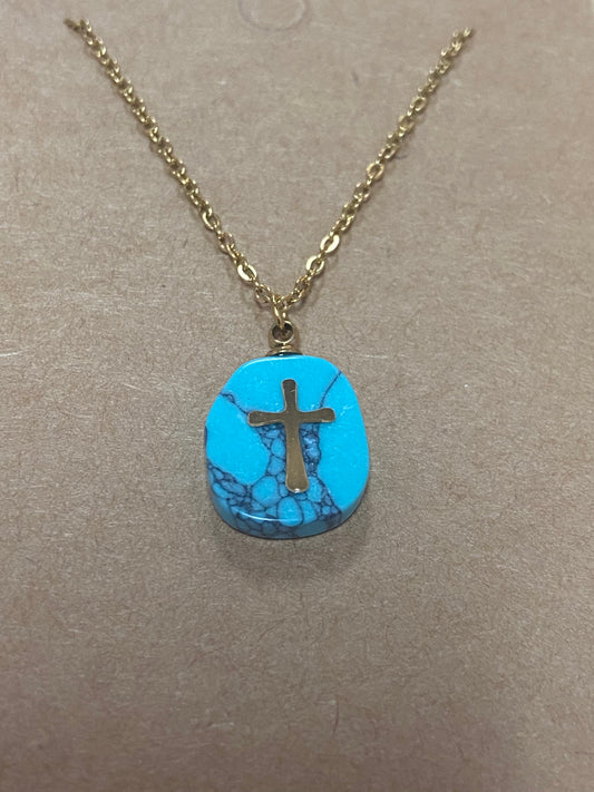 Turquoise Cross Stainless Steel Necklace