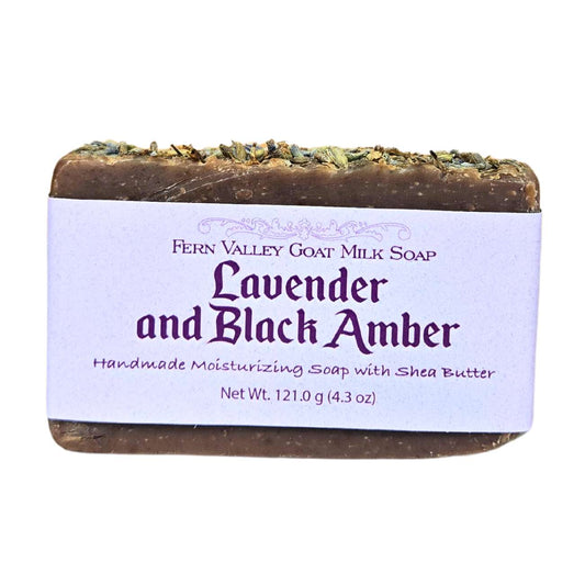 Jabón artesanal de leche de cabra | Hidratante de lavanda y ámbar negro