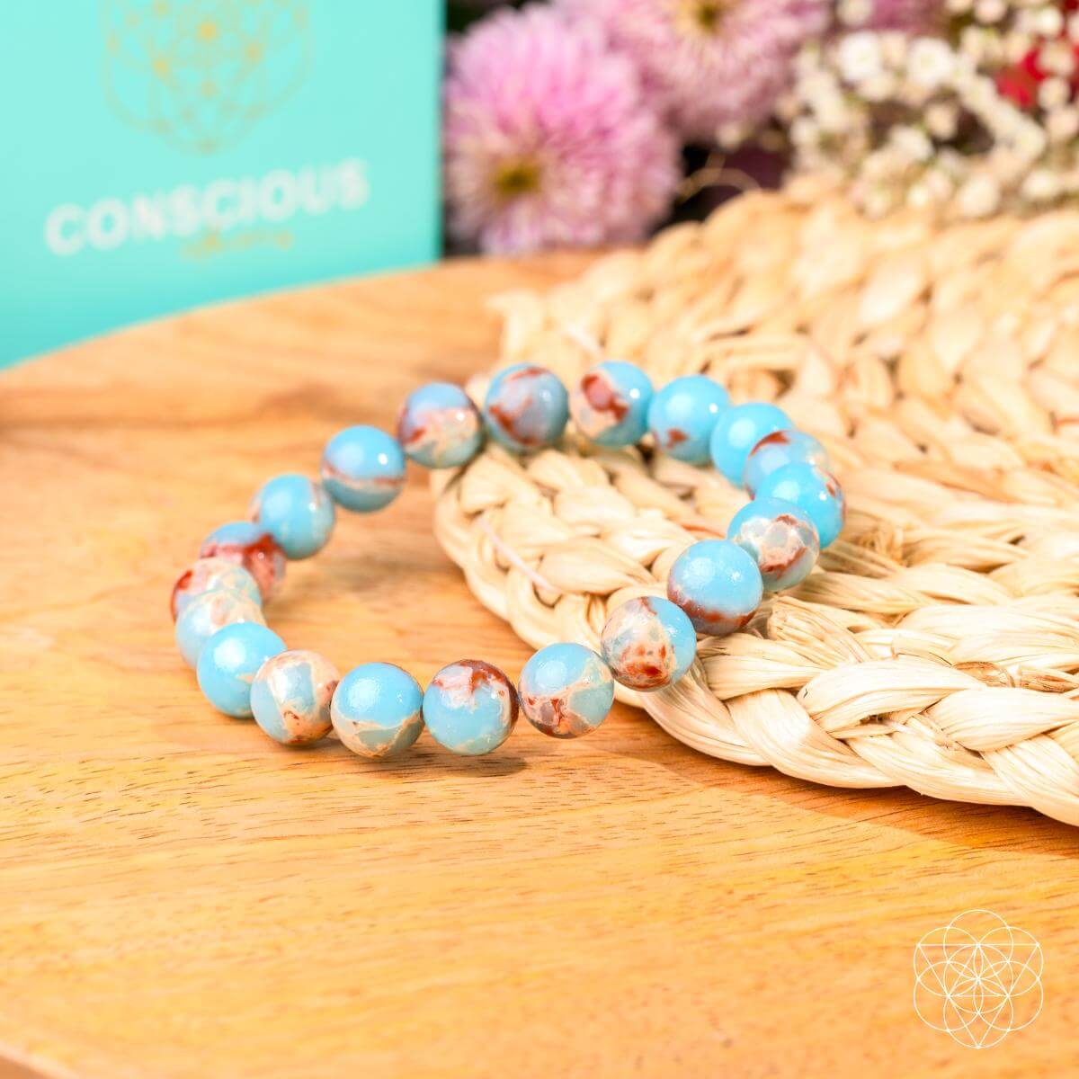 Pulsera de jaspe Aqua Terra con escudo de empático
