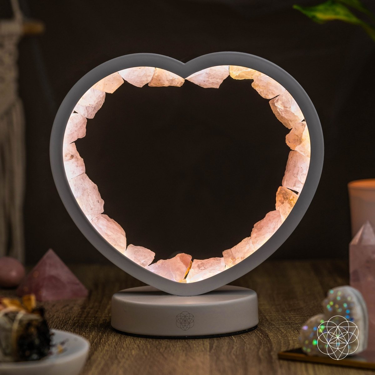 Love Magnet - Lámpara de corazón de cuarzo rosa